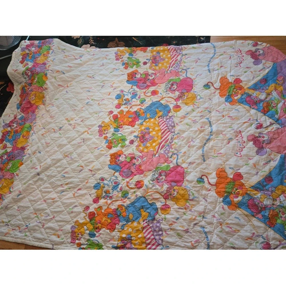 Vintage 1986 Popples quilter Comforter Bedspread 80s Cartoon Blanket Twin/full